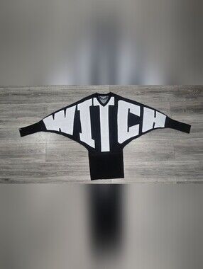 Killstar World Wide Witch Sweater XS Black White Oversized Goth Batwing Knit#394